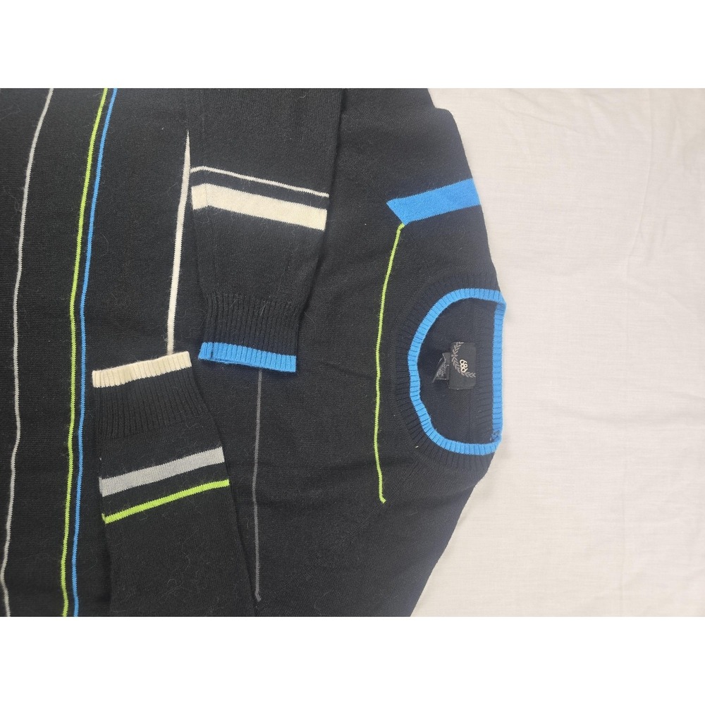686 Sweater Mens Medium Black Stripe Crewneck Knit Pullover Logo Wool Blend